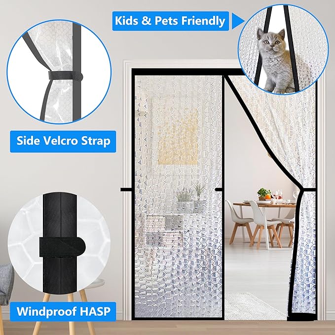 RELIANCER Magnetic Thermal Insulated Door Curtain,Waterproof EVA Door Cover,Fit Doors Size Up to 80"x96",Temperature Protection Insulated Doorway Curtain Partition,Patio Self-Closing Doors Net Screen