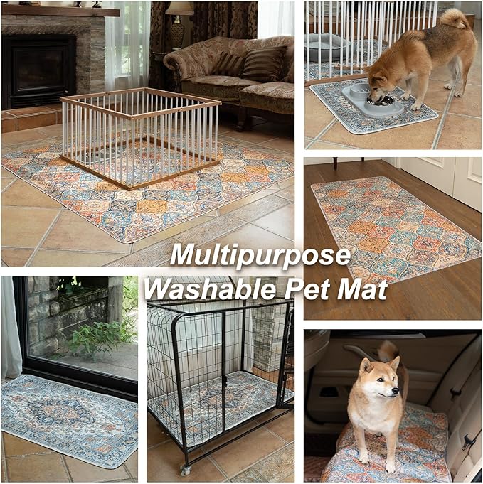nunubaby Washable Pee Pads for Dogs, Stylish, Non-Slip and Leak-Proof Pee Pads. Reusable Potty Pads for Dogs for Crates and Floors.(Green/Multi, 72" x72")