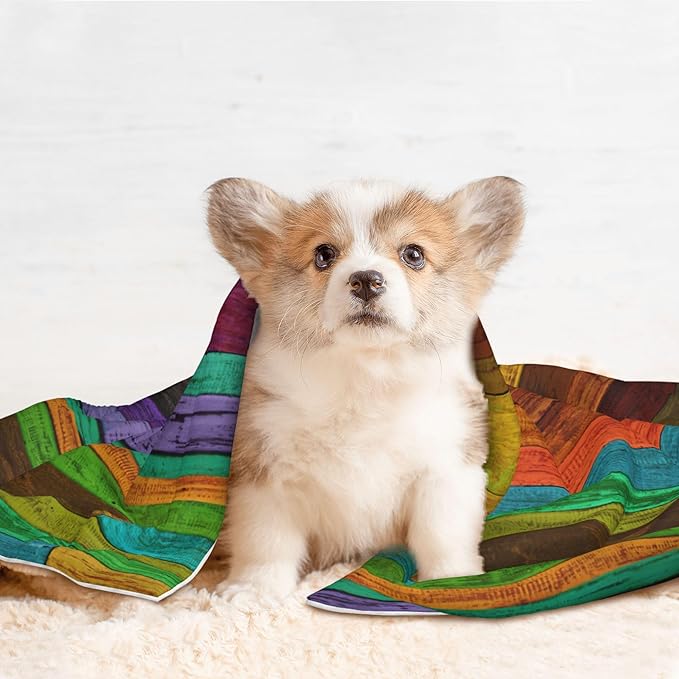Colorful Wood Throw Blanket - Wooden Blanket for Dog Cat Pet Blankets 40x30 for Couch Sofa Bed