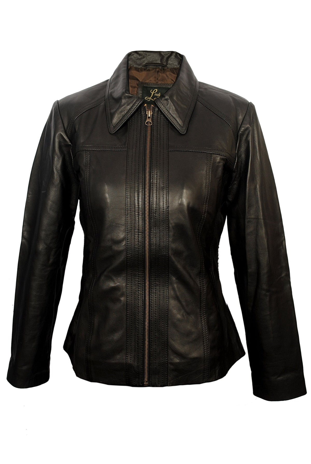 Women's Lambskin Leather Short Peacoat Jacket, Bold Black, Medium
