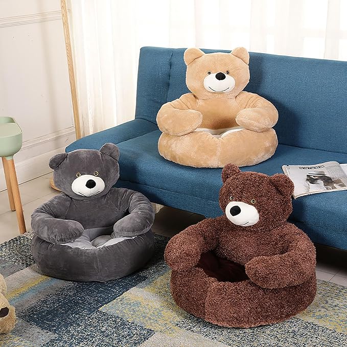 Dog Sofas & Chairs, pet Shape Sofa, Slip Resistant Dog cat Furniture, Adorable Bear Shaped Pet Sofa Bed, Washable Dog cat Couch, Plush Soft Couch for Dogs and Cats S(bottomDiameter46cm) Grey