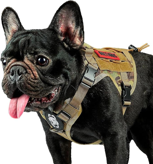 OneTigris Tactical Dog Harness Vest,No-Pull Service Dog Vest with Hook & Loop Panels,Adjustable Dog Vest Harness for Walking Hiking Training(CamoColor,XS)
