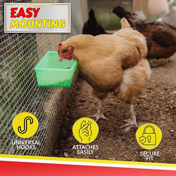 Chicken Cage Cup, 27oz - for Water, Treat, Feed and More - Small Feeder and Waterer Dish for Duck, Baby Chick, Pigeon, Quail, Gamefoul, Parakeet - Poultry Accessories for Bird Cages, Green