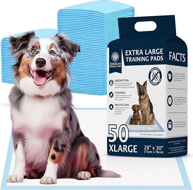 American Kennel Club Puppy Training Pads with Ultra Absorbent Quick Dry Gel – 28 x 30 Pee Pads for Dogs - 50 Count , XL(Unscented)