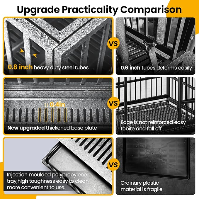 Oranland 38 inch Heavy Duty Indestructible Dog Crate,2025 New Upgraded Reinforced Baseplate for Large Dogs,XL Dog Crate for High Anxiety Dogs/Max Load Capacity 200lbs/Double Door with Wheels（Silver）