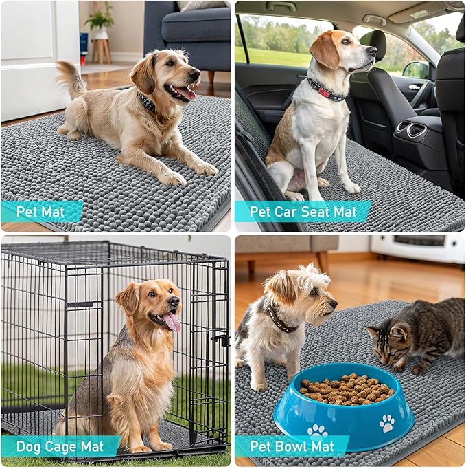 OLANLY Dog Door Mat Set 2-Piece 36x24, Absorbs Moisture and Dirt, Absorbent Non-Slip Washable Doormat, Quick Dry Chenille Mud Mat for Dogs, Entry Indoor Entryway Carpet for Inside Floor, Grey