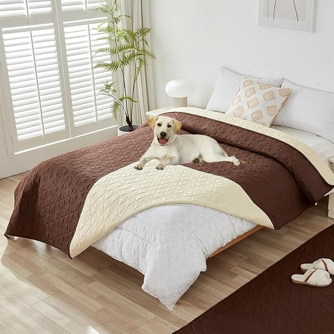GIBZ Water Resistant Dog Bed Blanket Cover Large Anti Slip Pet Furniture Protector Washable Cat Quilted Mat for Couch, Coffee, 210x305cm