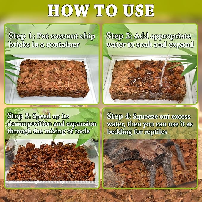 ZeeDix 3PCS Coconut Husk for Reptiles, Organic Coconut Chips Substrate Coco Husk Snake Bedding, Coco Coir Chips Reptile Substrate for Ball Python, Tortoises, Geckos, Lizards, Hermit Crab, Lizard