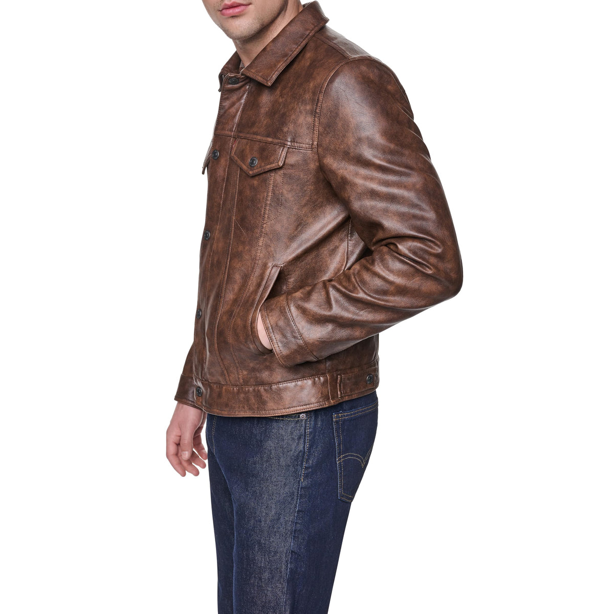 Levi's Men's Faux Leather Classic Trucker Jacket, Caramel, Large