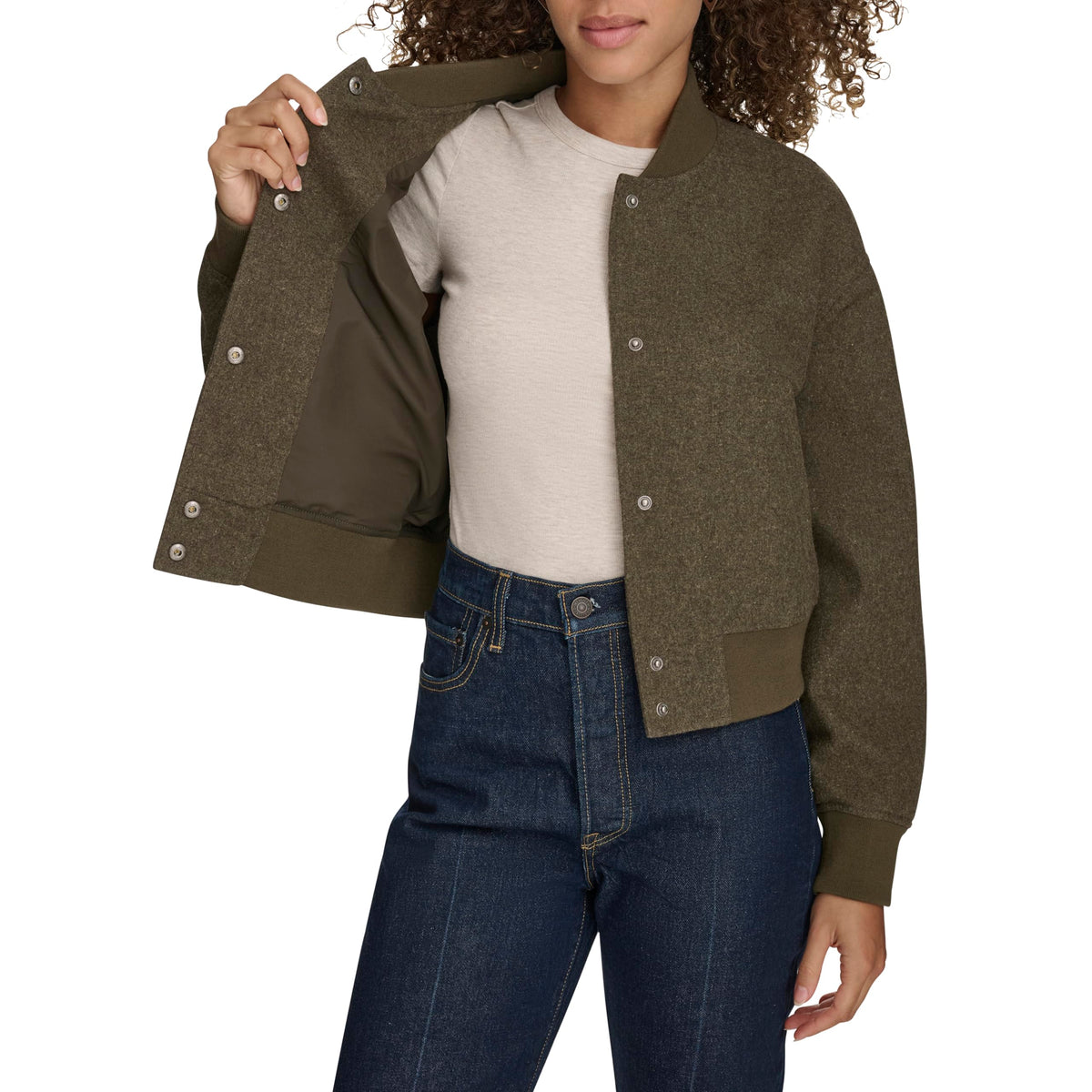 Levi's Women's Varsity Bomber Jacket, Olive Wool Blend, Medium