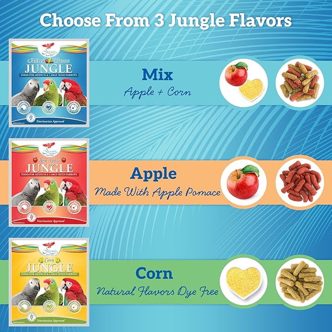 Scenic Apple Jungle Premium Parrot Food - Apple, Natural Flavors, High Protein, Low Iron Bird Pellets for Large Parrots, Macaw Food, Cockatoo & African Grey Parrots, Omega 3, Vitamins, Minerals, 1 LB