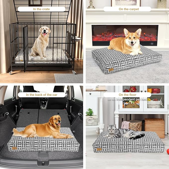 Dog Bed with Easy-Grip Handle - Shredded Memory Foam Pet Bed, Removable & Machine Washable Cover, Non-Slip Bottom, Choose from Cooling Linen or Warm Flannel Style for Dogs & Cats(Large