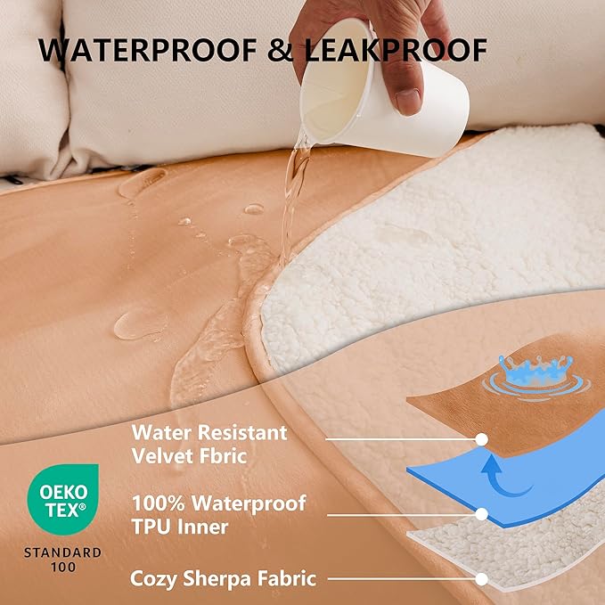 Waterproof Blanket for Couch, Leak Proof Dog Bed Sherpa Throw Blankets Reversible Pet Sofa Furniture Protector Machine Washable-50 x60,Orange