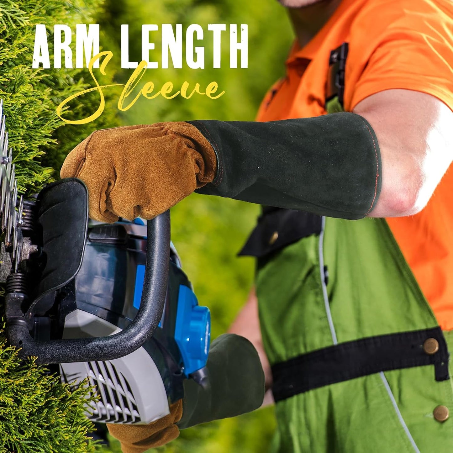 HANDLANDY Leather Gardening Gloves for Men & Women, Rose Pruning Thorn Proof Garden Glove, Long Sleeve Gauntlet Gloves (Black-brown, Large (Pack of 1))