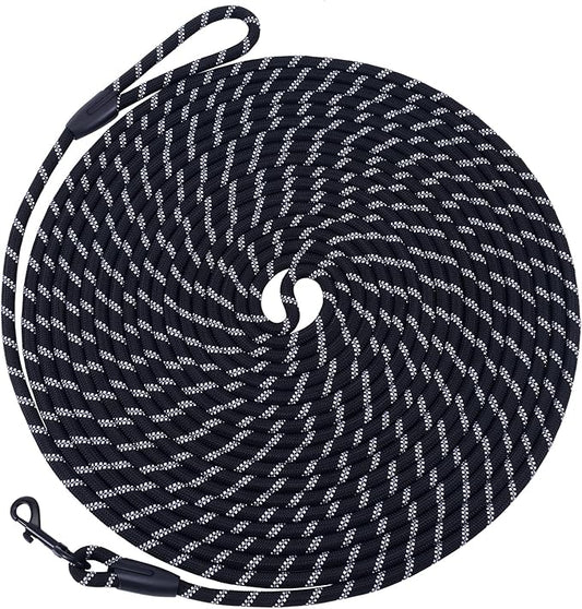 Long Dog Leash for Training 20Ft-Reflective Nylon Rope with Swivel Hook-Recall Agility Lead for Large Small Medium Dogs Outside Walking Hiking-Black