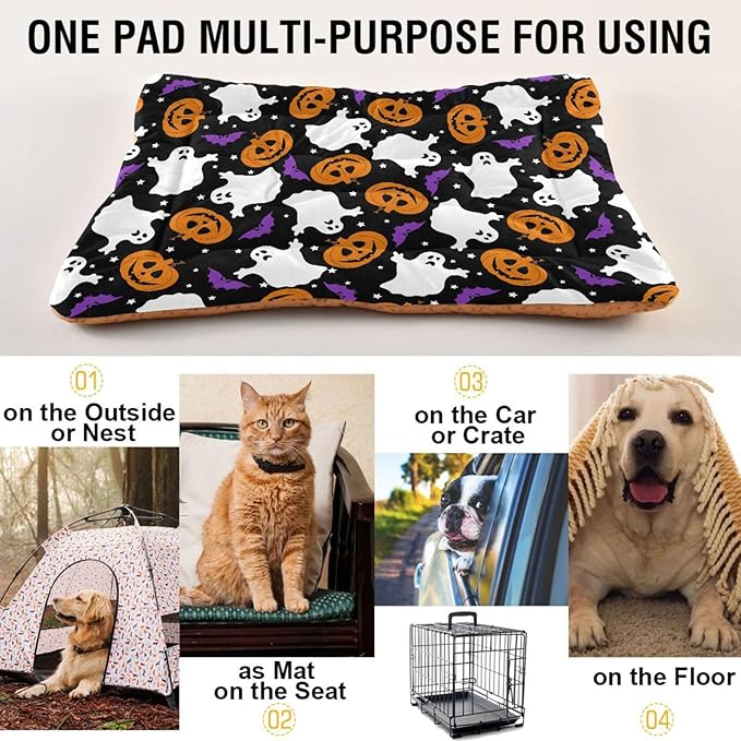 Pet Bed Halloween Ghost Bat Pumpkin Dog Bed Mat Absorbing Non Slip Pad Pet Sleeping Mat for Small, Medium, and Large Dogs Puppy Cat 36 in x 24 in
