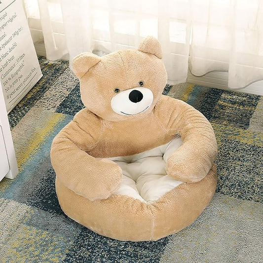 Dog Sofas & Chairs, pet Shape Sofa, Slip Resistant Dog cat Furniture, Adorable Bear Shaped Pet Sofa Bed, Washable Dog cat Couch, Plush Soft Couch for Dogs and Cats L(bottomDiameter55cm) Khaki