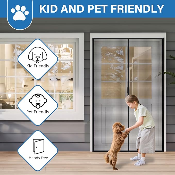 Upgraded PET Mesh Magnetic Screen Door Stronger Than Fiberglass and Polyester,Hands Free,Keep Bugs Out,Pet & Kid Friendly,Suitable for Sliding Doors,Patio and French Doors-60" X 80"