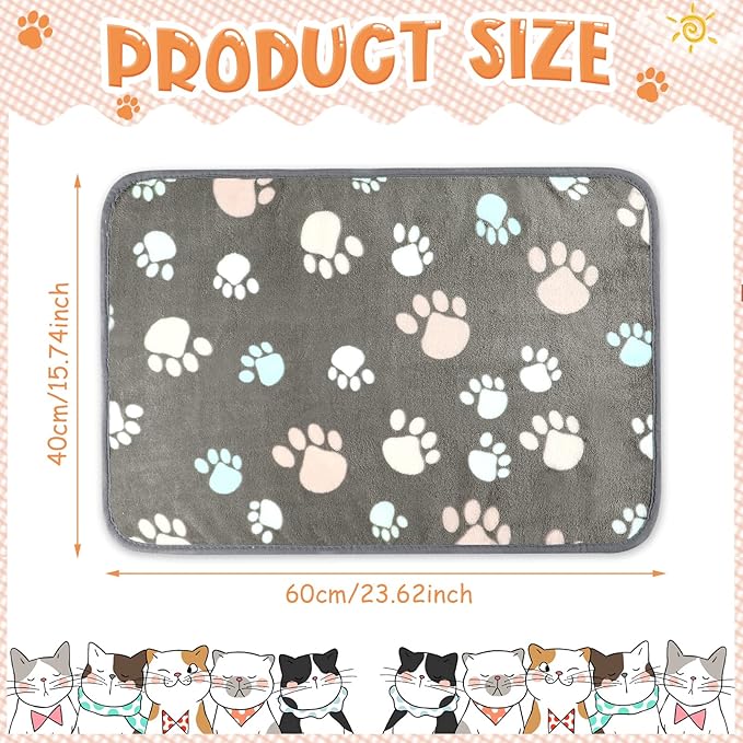 Tatuo 4 Pcs Dog Blanket for Pet Cat Blankets Indoor Puppy Teething Stuff Toys Paw Print Fleece Soft Blanket Sleep Mat for Guinea Pig Cage(Dark Gray,Small(24 x 16 Inch),Square)