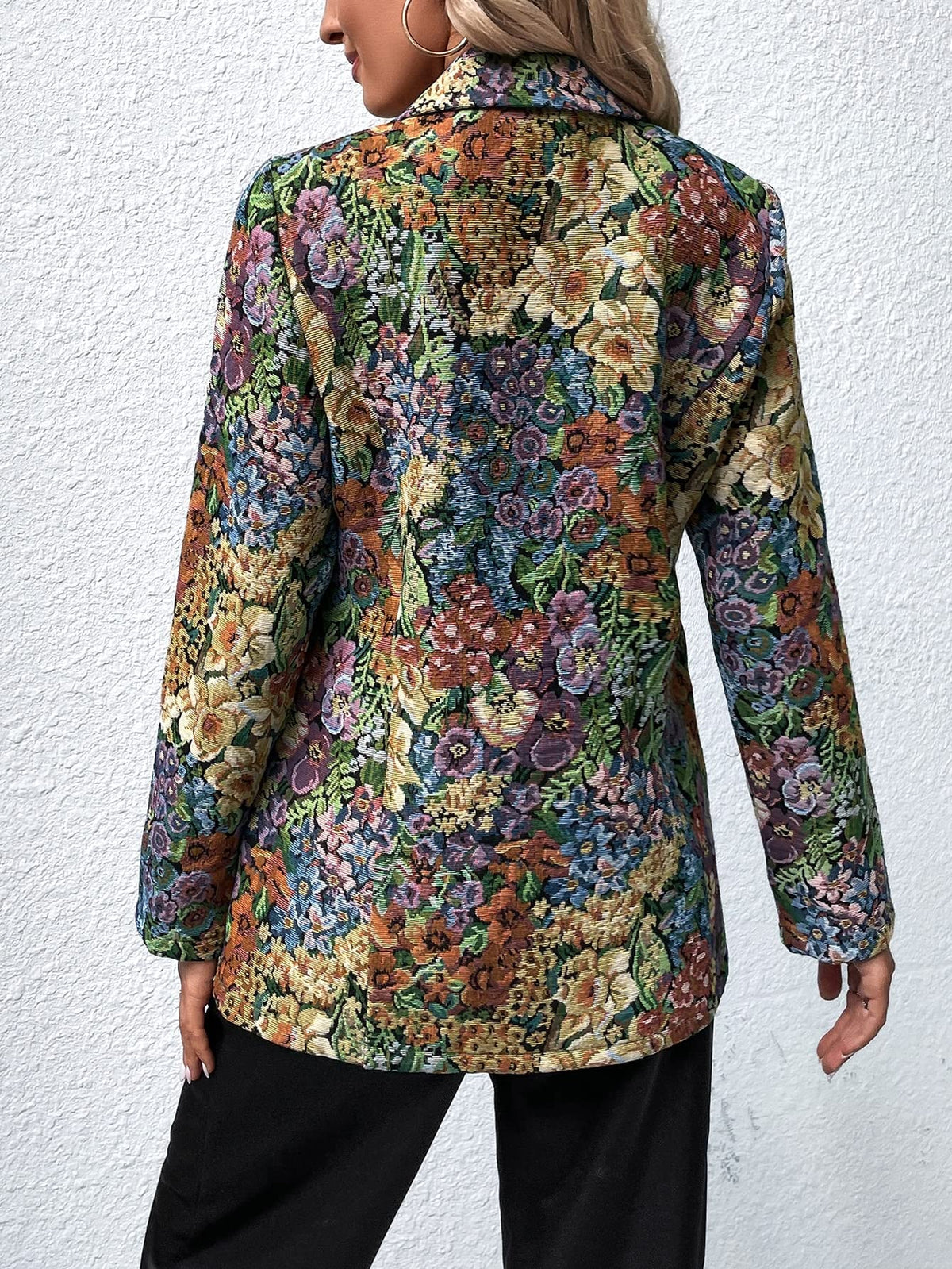 WDIRARA Women's Floral Print Lapel Neck Single Button Lightweight Jacket Blazer with Pocket Multicolor XS
