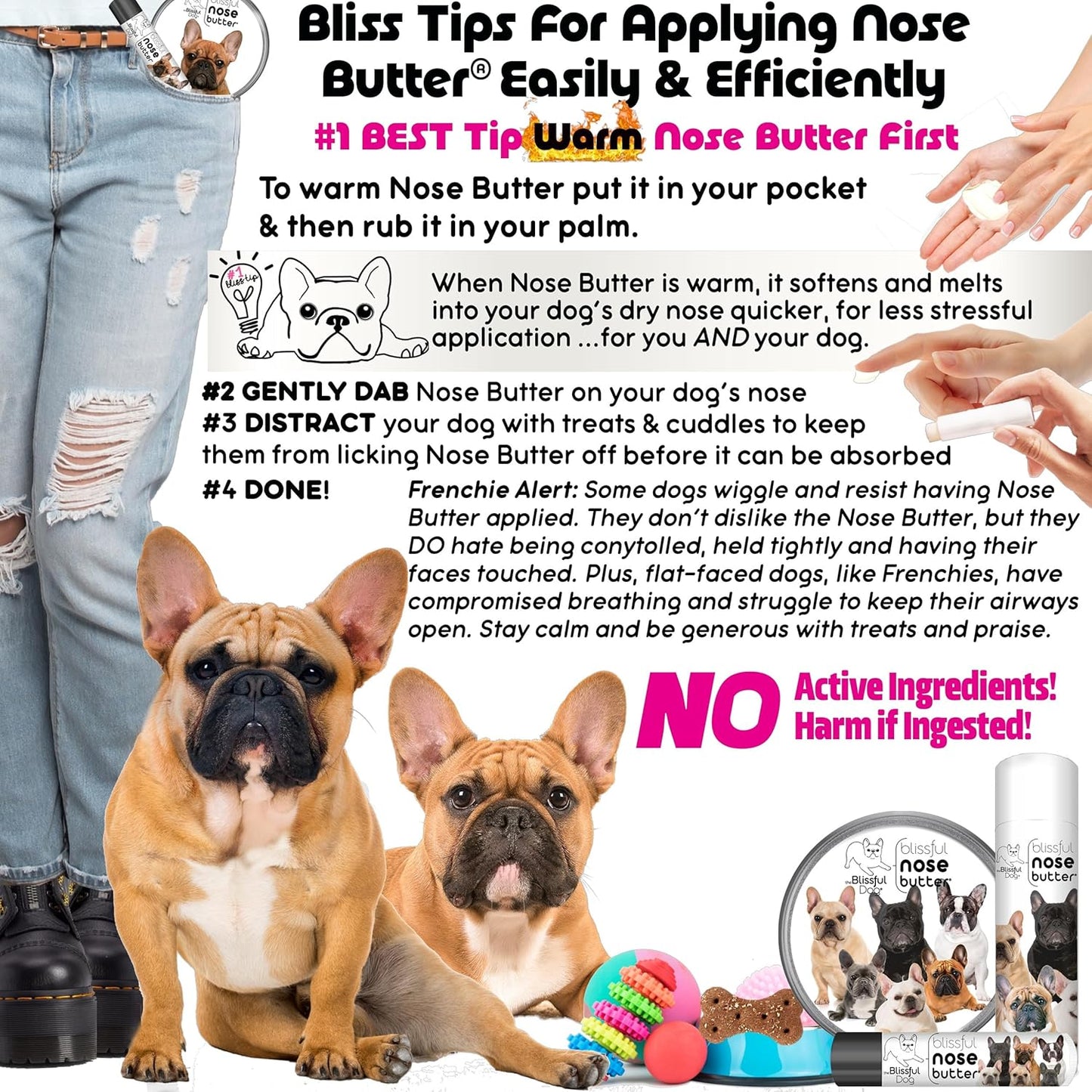 The Blissful Dog French Bulldog Pied Nose Butter for Dry, Cracked Skin, Lick-Safe Dog Nose Balm with Moisturizing Shea Butter, Almond, Olive, and Essential Oils, Pet Supplies, Uncented, 0.50 oz.