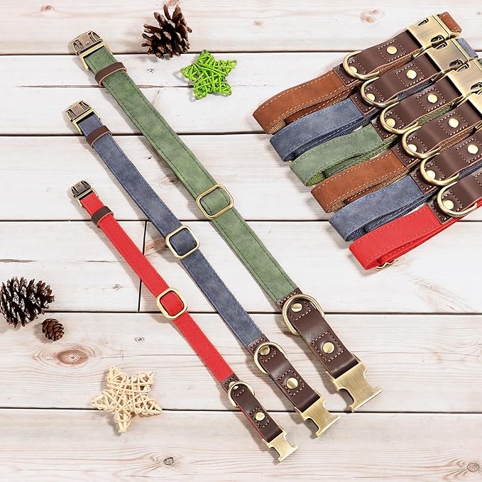 Didog Soft PU Leather Dog Collars for Medium Dogs,Classic Adjustable Dog Collars with Quick Release Metal Buckle,Easy Clean and Comfortable with Nylon Lining,Olive Green,M Neck 14-19"