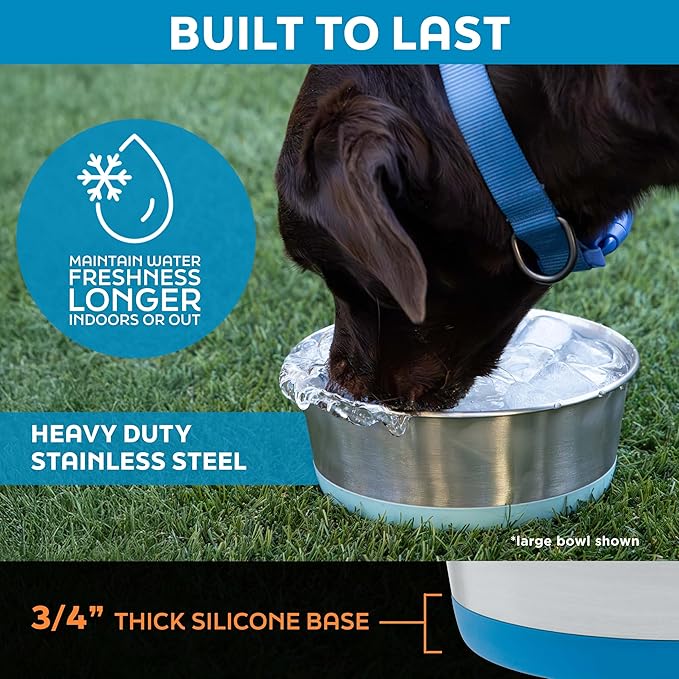 Master Pet Supply Stainless Steel Dog Bowls Set of 2 with Extra Thick Silicone Base - 4 Cup (32 oz) Graphite, Non-Slip, Dishwasher Safe Metal Bowls, Pet Dog Food Bowl for Dogs, Cats, Anti Rust