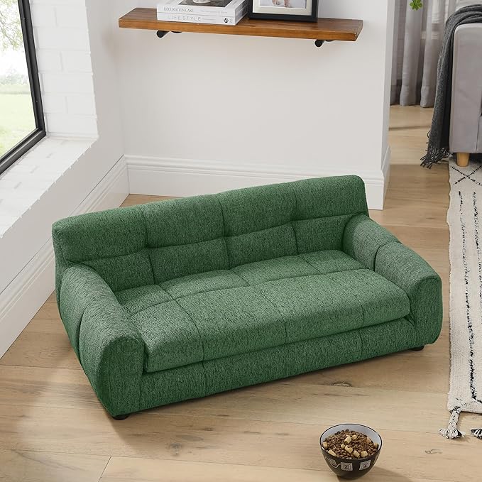 Human Dog Bed with Armrests & Backrest, Cave Dog Bed for Large Dogs, Comfortable Linen Upholstery, Short Sofa Legs for Easy Access, Durable, Stylish Camas para Perros, 38"x14.5"x22" (Green)