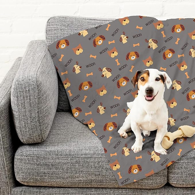Grey Woof Fleece Pet Lightweight Blanket - 50" x 60" - Cute for Dogs - Gifts and Puppy Essentials - Printed in America