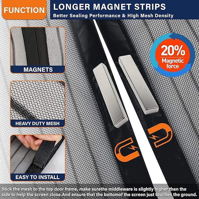 Magnetic Screen Door，Screen Door Mesh，Keep Bugs Out, Heavy-Duty Mesh Curtain,Pet and Kid Friendly, Works with Front Doors, Sliding Doors（36 x 84 Inches ‎Black