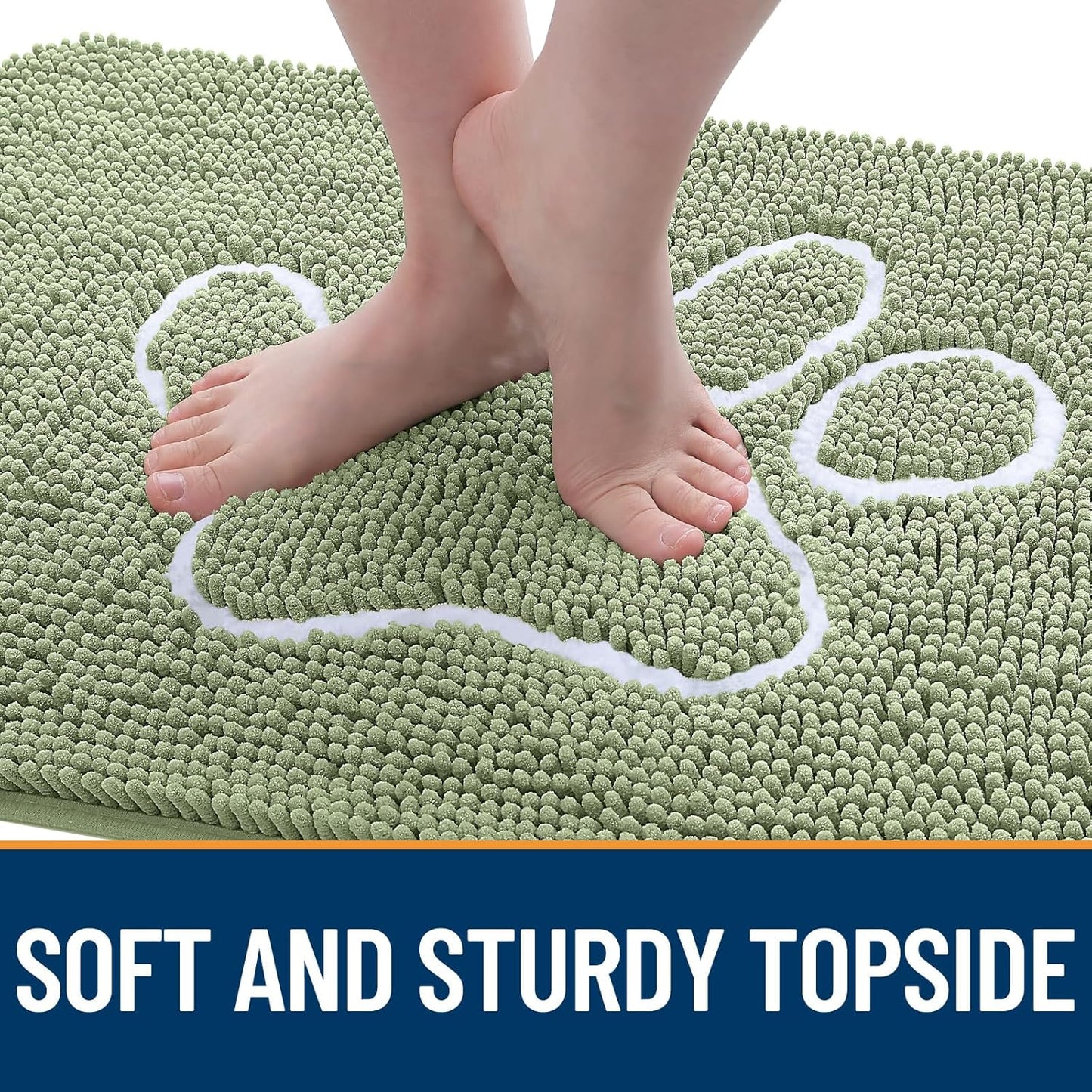 OLANLY Door Mat for Muddy Dog Paws 47x24, Ultra Absorbent Chenille Mud Doormat with Paw Print Design, Non-Slip Washable Doormat for Indoor Entryway, Quick-Dry Pet Bed Mats for Dirty Dogs, Sage Green