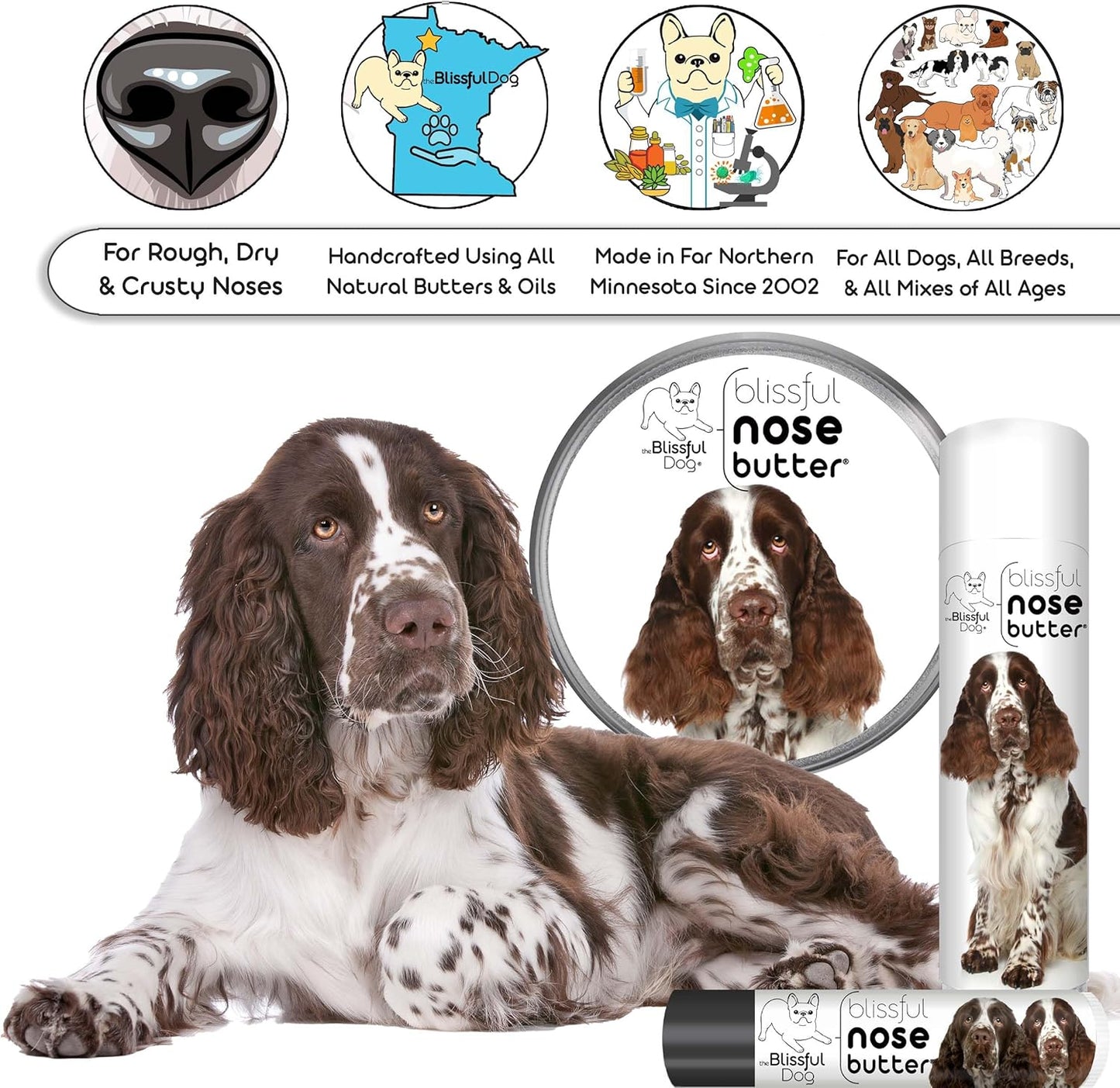 The Blissful Dog Springer Spaniel Unscented Nose Butter - Dog Nose Butter, 4 Ounce