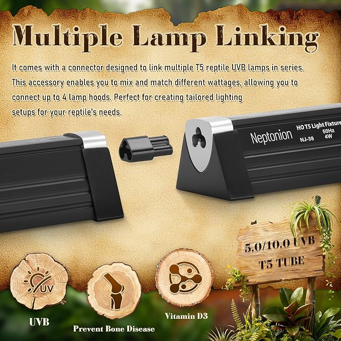 T5 Reptile UVB Light 34.5 Inches Fixture with UVB 5.0 Bulb High Output Hood for Terrariums, Basking Reptiles, Lizards, Chameleons, Iguanas, Bearded Dragons, 21W