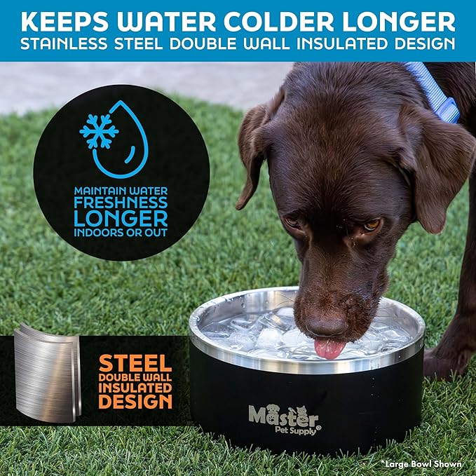 Master Pet Supply Stainless Steel Dog Bowls - 25 oz, Heavy Duty - Navy Blue, Double Wall Extra-Thick Insulated, Non-Slip Pet Water Bowl for Dogs, Cats & Pets, Anti Rust Metal, Dish Washer Safe