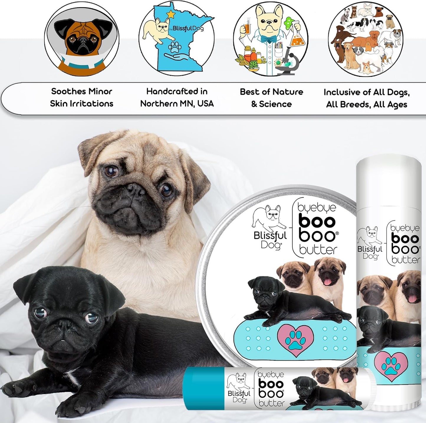 The Blissful Dog .50 oz Tube Pug Booboo Butter