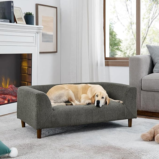 Dog Couch for Medium & Large Dogs, Modern Pet Sofa with Armrest & Backrest, Short Leg Design Linen Fabric Dog Bed Furniture, 39.5" Washable Pet Couch (Dark Grey)