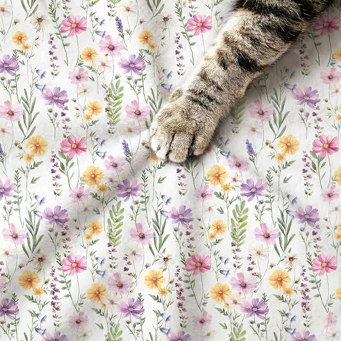 Horaldaily Pets Flannel Blanket, Spring Summer Watercolor Wildflowers Soft Fuzzy Fluffy Plush Cozy Fleece Premium Blankets for Dog Cat Puppy Kitten Couch Protection, 30x40