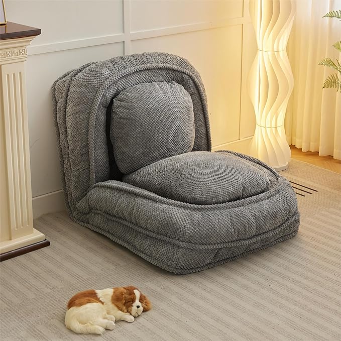 Human Dog Bed for Adult and Kids, Comfy Foldable Lazy Floor Sofa Bed with 5 Adjustable Position, Grey Upholstered Floor Bean Bag Lounger Chair for Bedroom, Living Room,Office (Gray.)