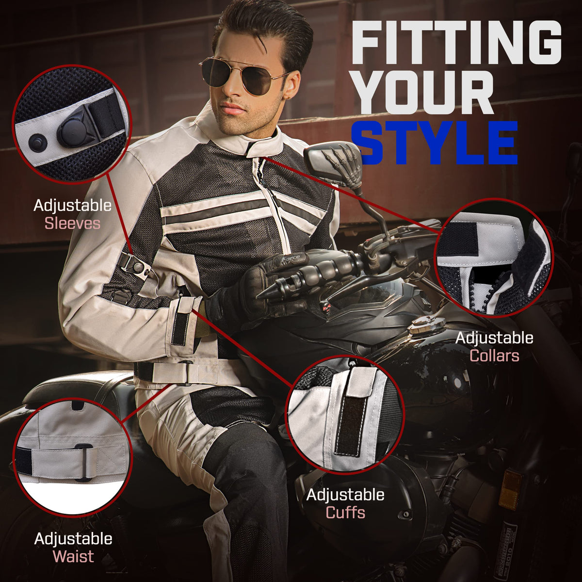 WICKED STOCK Motorcycle Jacket - CE Level1 Reflective Summer Biker Jacket with Adjustable Cuffs & Waist Belt - Lightweight & Comfortable Mesh Motorcycle Jacket with Armor for Men