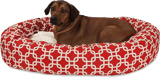 Majestic Pet 52 Inch Links Sherpa Calming Dog Bed Washable – Cozy Soft Round Dog Bed with Spine for Head Support - Fluffy Donut Dog Bed 52x35x11 (inch) – Round Pet Bed X- Large - RED
