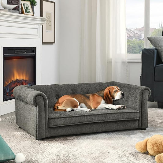 Elegant Rectangle Pet Bed for Medium and Large Dogs, Durable Elevated Dog Sofa Bed, Comfortable Dog Couch, Modern and Stylish Dog Sofa for Large Dogs,Dark Grey