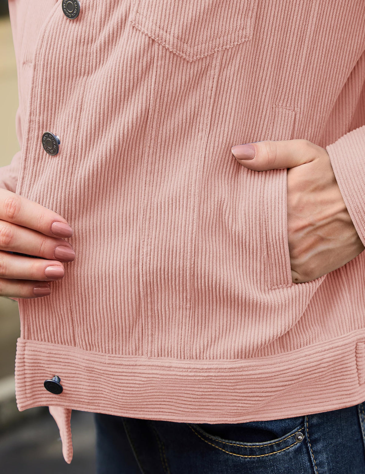 YUCOLEN Womens Corduroy Jacket Button Down Collared Coat Light Pink M