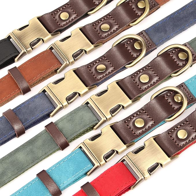 Didog Soft PU Leather Dog Collar for Large Dogs,Classic Adjustable Dog Collars with Quick Release Metal Buckle,Easy Clean and Comfortable with Nylon Lining,Olive Green,L Neck 16-23"