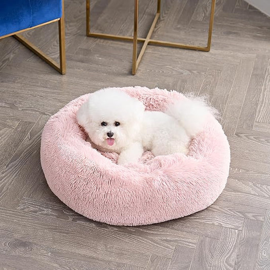 Juicy Couture Devon Faux Fur Large Pink Round Pet Bed for Dogs and Cats