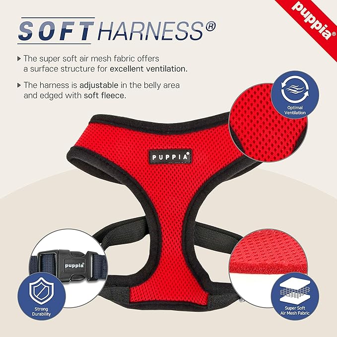 Authentic Puppia Soft Harness, Grey, X-Large