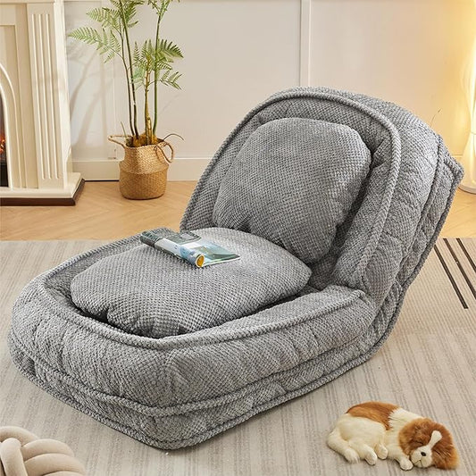 Human Dog Bed for Adult and Kids, Comfy Foldable Lazy Floor Sofa Bed with 5 Adjustable Position, Grey Upholstered Floor Bean Bag Lounger Chair for Bedroom, Living Room,Office (Gray.)