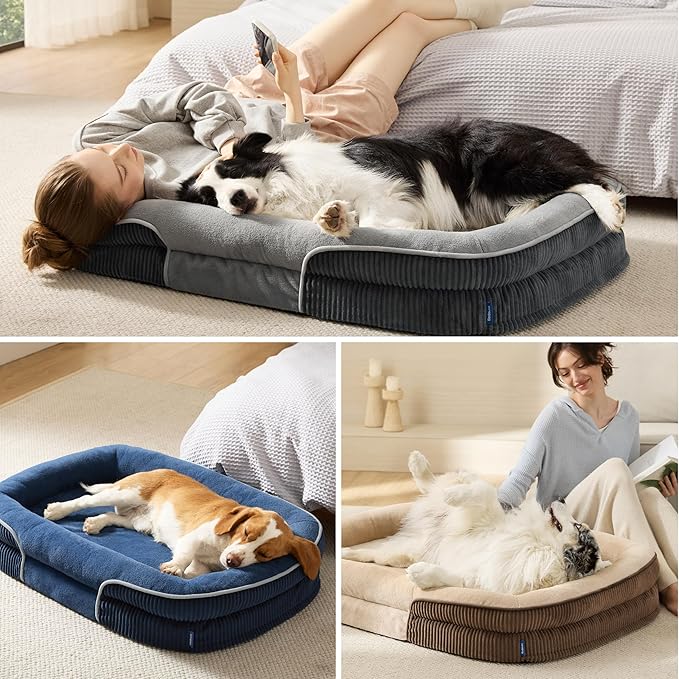 Bedsure Orthopedic Dog Beds Large Sized Dog - 360° Oval Bolster Large Dogs Bed for Senior Dogs with Waterproof Washable Cover, Big Comfort Pet Sofa Couch with Ultra-Soft Fleece, Brown, 35"