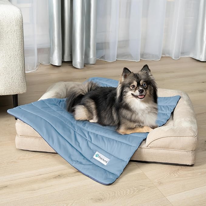 PetAmi Cooling Mat for Dog, Premium Pet Cooling Blanket for Crate Kennel, Indoor Cat Cool Sleeping Pad, Q-MAX Cold Sofa Couch Cover for Summer, Navy/Dusty Blue, Large (40x60)