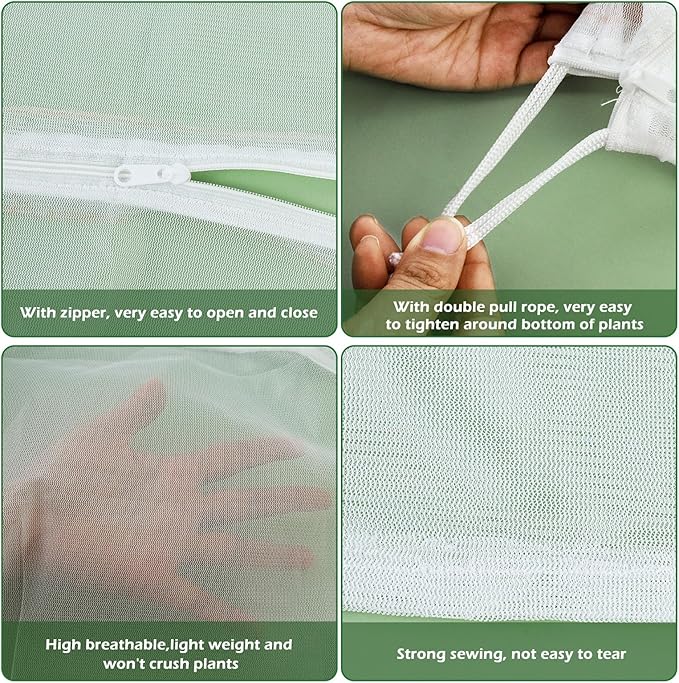 6Pcs Plant Covers from Insects, 3Size Bird Netting Barrier for Blueberry Bushes with Drawstring Zipper Mesh Garden Netting Plants Bags for Protect Fruits Tree Tomato Vegetable 2.6×3.3, 3.3×5, 4×5Ft
