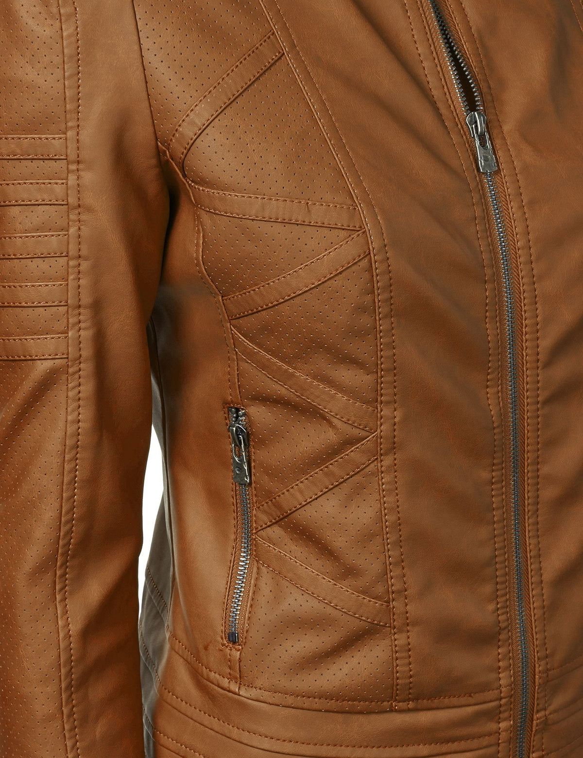 LL WJC746 Womens Vegan Leather Motorcycle Jacket M CAMEL
